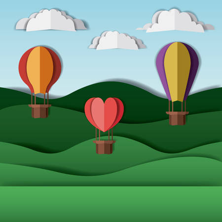 A beautiful landscape with balloons air hot craft vector illustration designのイラスト素材