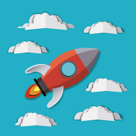 Rocket and clouds Digital illustration designのイラスト素材