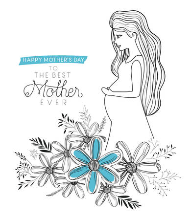 Happy Mothers day card with pregnancy mom. Vector illustration.のイラスト素材