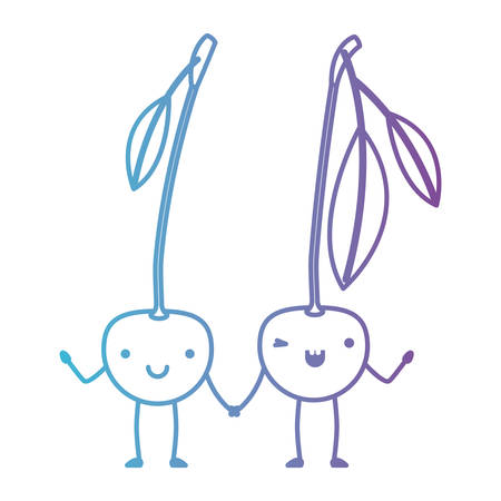 cherries couple fresh fruit kawaii character vector illustration designのイラスト素材
