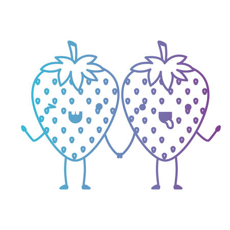 strawberries fresh fruit couple kawaii characters vector illustration designのイラスト素材