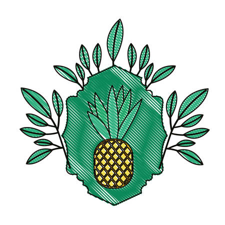pineapple fresh fruit with leafs frame vector illustration designのイラスト素材