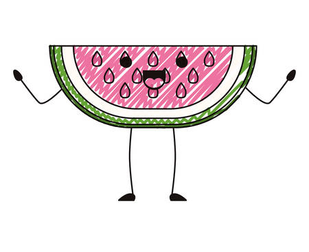 watermelon fresh fruit slice  character vector illustration designのイラスト素材