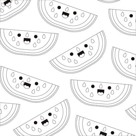 watermelon fresh fruit pattern kawaii character vector illustration designのイラスト素材