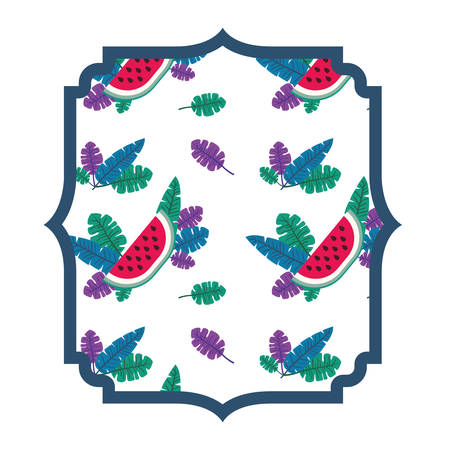 watermelon fresh fruit slice with leafs pattern vector illustration designのイラスト素材
