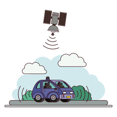 GPS application set icons with car and sattelite vector illustration designのイラスト素材