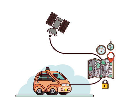 GPS application set icons with car, , map and sattelite vector illustration designのイラスト素材