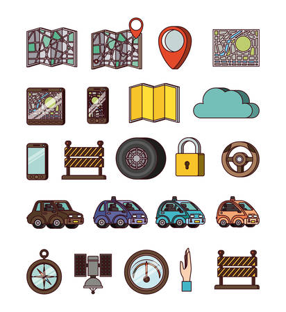 GPS application set like map, compass ,phone icons vector illustration designのイラスト素材