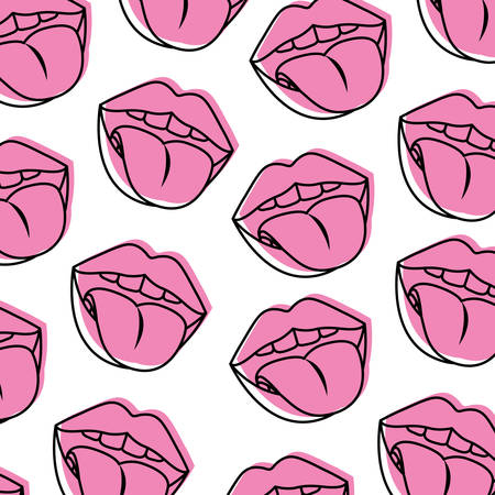 Sensuality lips with tongue out pattern background vector illustration design.のイラスト素材