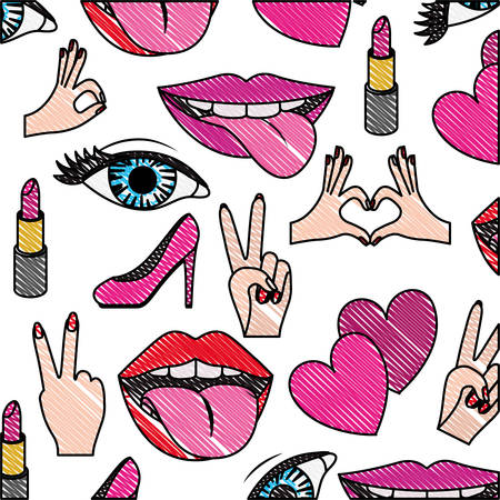 pop art stickers set icons vector illustration designのイラスト素材