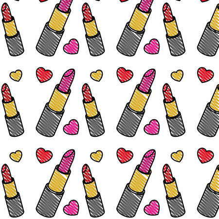 lipstick makeup with hearts pattern background vector illustration designのイラスト素材