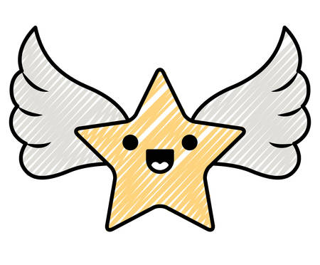 cute star with wings kawaii character vector illustration designのイラスト素材