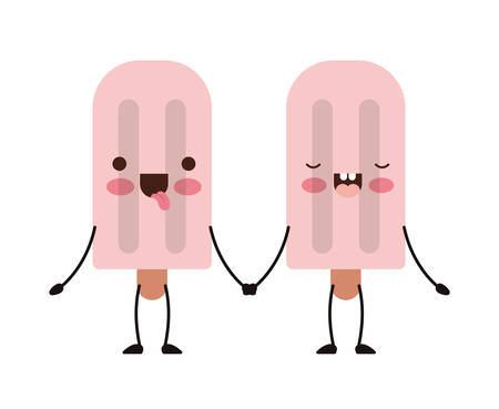delicious ice cream palette couple  characters vector illustration designのイラスト素材