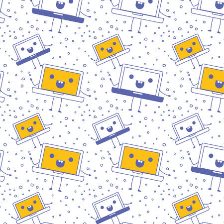 Laptop computer, kawaii pattern background vector illustration designのイラスト素材