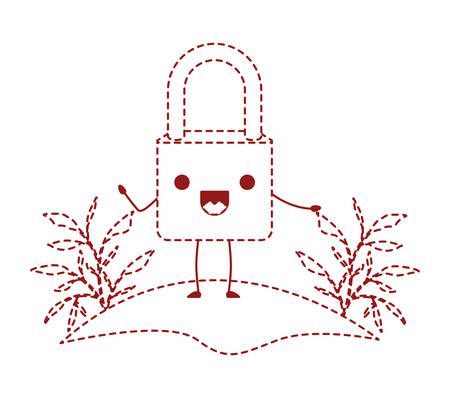 Safe secure padlock in camp kawaii character vector illustration designのイラスト素材