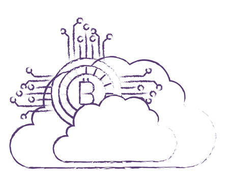 cloud computing with circuit bitcoin money vector illustration designのイラスト素材