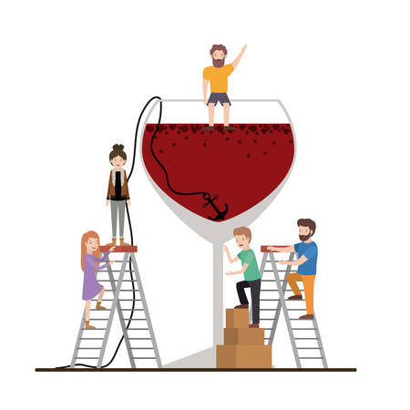 teamwork mini people doing cocktail vector illustration designのイラスト素材