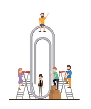 teamwork mini people doing clip paper vector illustration designのイラスト素材