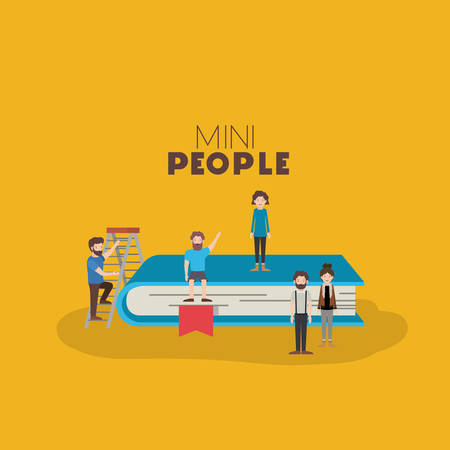 mini people with book vector illustration designのイラスト素材