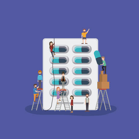 mini people with medicine vector illustration designのイラスト素材