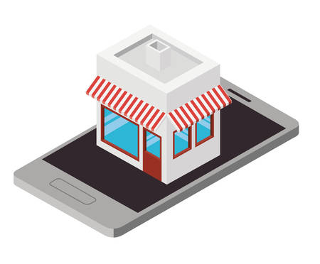 smartphone with store building isometric icon vector illustration designのイラスト素材