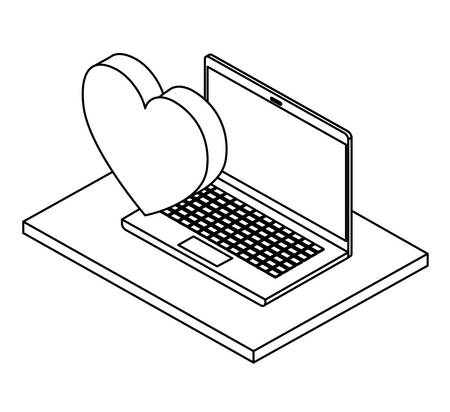 computer laptop with heart isometric icon vector illustration designのイラスト素材