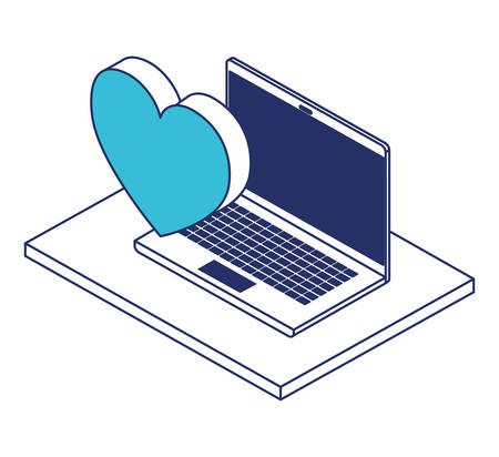 computer laptop with heart isometric icon vector illustration designのイラスト素材