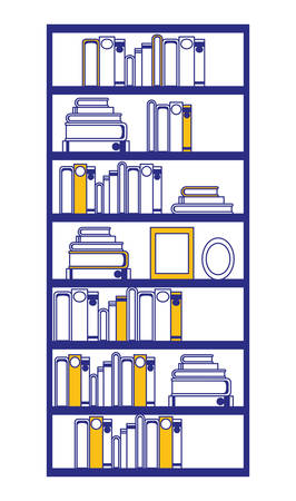 pile books library in wooden bookscase vector illustration designのイラスト素材
