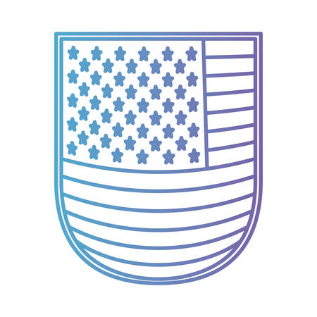 shield with flag united states of america in color gradient silhouette from purple to blue vector illustrationのイラスト素材