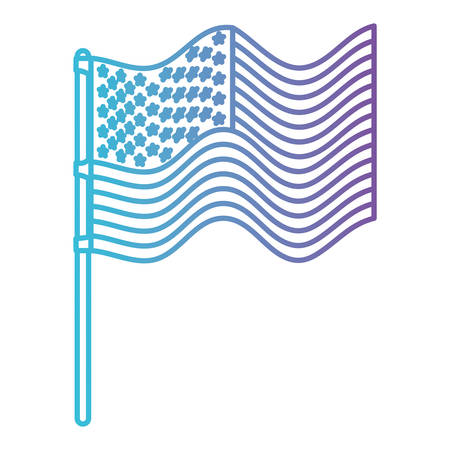 flag united states of america in pole waves in color gradient silhouette from purple to blue vector illustrationのイラスト素材
