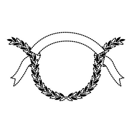 black silhouette dotted olive branches and ribbon on top vector illustrationのイラスト素材