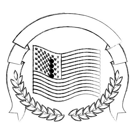 united states flag with half crown of olive branches with thick ribbon on top in monochrome blurred silhouette vector illustrationのイラスト素材