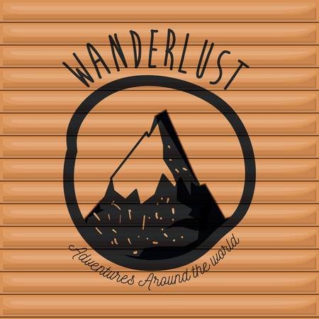 background wall wooden cabin with wanderlust logo snow peak vector illustrationのイラスト素材