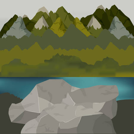outside forest scenery with lake and rocks vector illustrationのイラスト素材