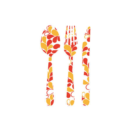Colorful cutlery printed floral design vector illustrationのイラスト素材