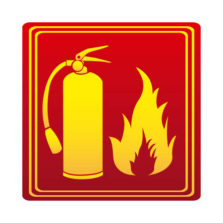 Red color silhouette for fire flame and extinguisher iconのイラスト素材