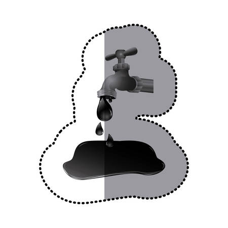 Silver faucet with petroleum drop contamination illustration.のイラスト素材