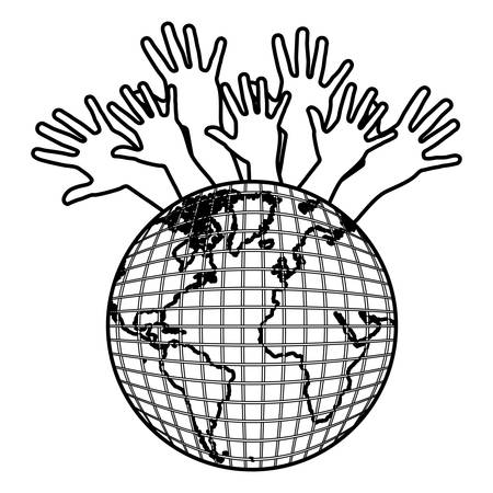 earth planet connection hands up, vector illustration designのイラスト素材