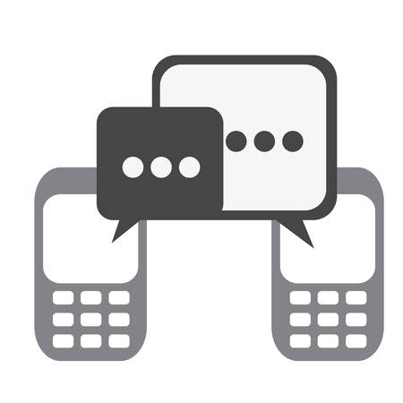 Silhouette set tech cellphone and dialog box icon. Flat vector illustration.のイラスト素材