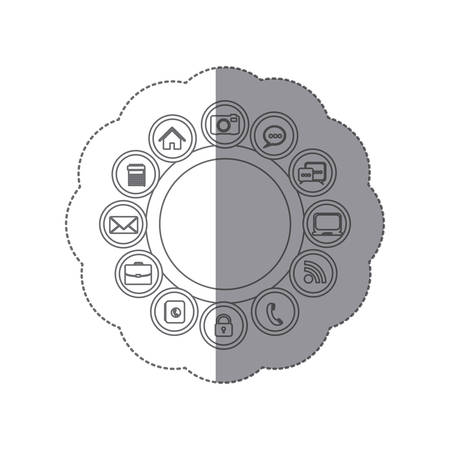 sticker silhouette figure group with communication elements vector illustrationのイラスト素材