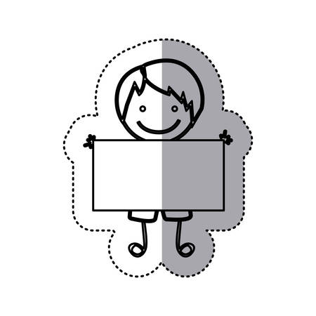 sticker sketch silhouette caricature boy with banner vector illustrationのイラスト素材