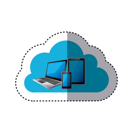 sticker cloud storage with set collection realistic tech devices vector illustrationのイラスト素材