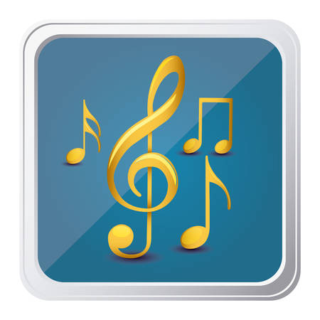 button of sets musical notes in yellow with background blue vector illustrationのイラスト素材