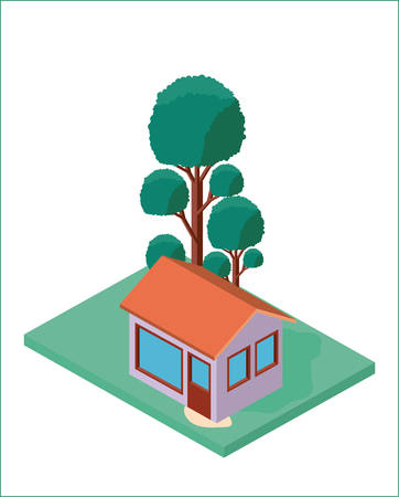 mini tree and house isometric vector illustration designのイラスト素材