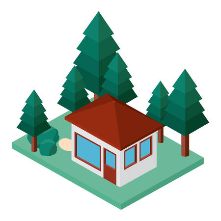 mini tree and house isometric vector illustration designのイラスト素材