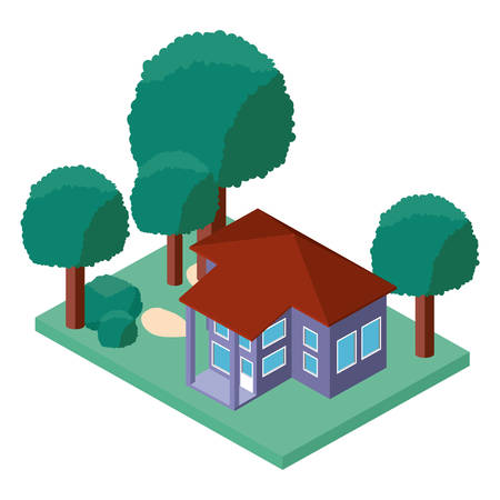 mini tree and house isometric vector illustration designのイラスト素材