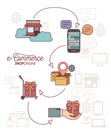 Elements process e-commerce shop online on white background vector illustration.のイラスト素材
