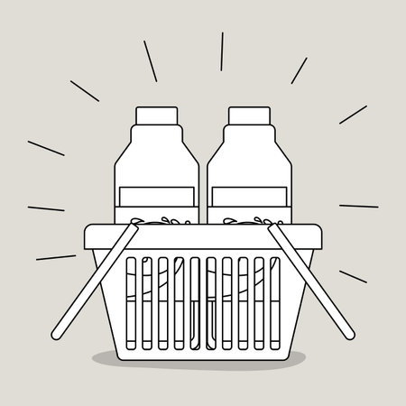 Linear style of a shopping basket with juice bottles monochrome silhouette vector illustrationのイラスト素材