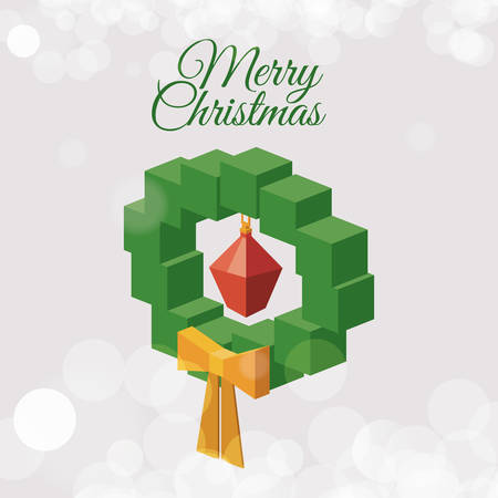 Isometric pine crown with bow tie icon. Christmas season decoration and celebration theme. Colorful design. Vector illustrationのイラスト素材