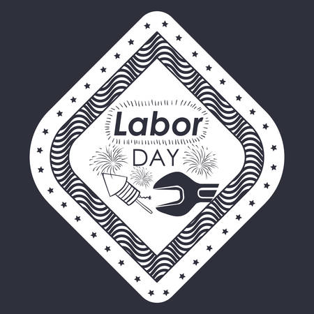 Label of labor day and wrench icon. Usa america september and national theme. Isolated design. Vector illustrationのイラスト素材